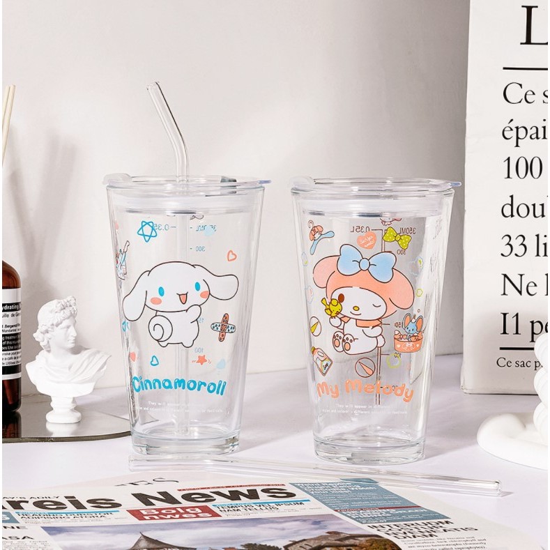 Sanrio Glass Mug With Scale 370mL 13oz Kuromi Melody Cinnamoroll Cup ...