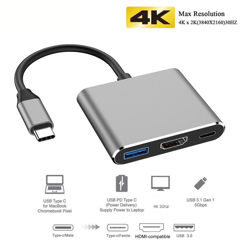 USB C to HDMI Adapter, Type c OTG 3 in 1 Hub, 4k HDMI & PD Fast ...