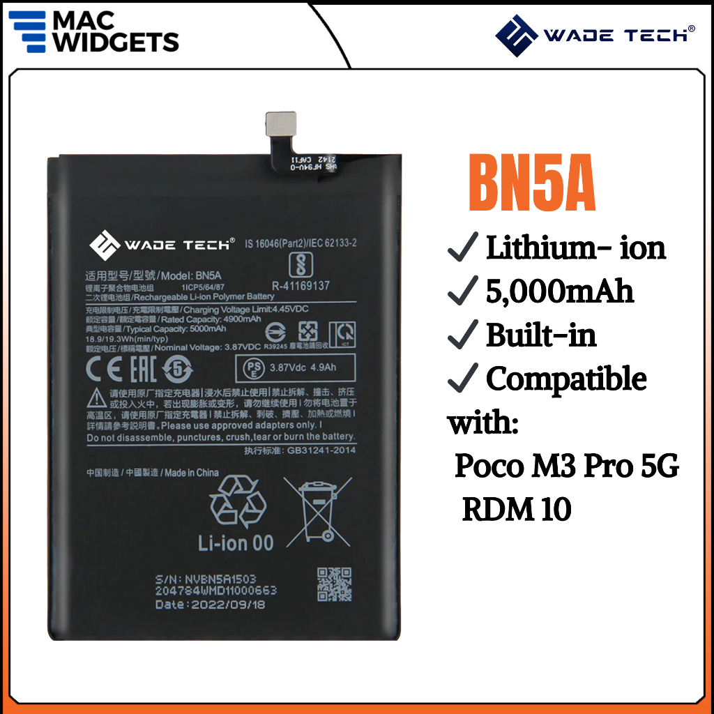 BN5A Battery for XIA0MI Poco M3 Pro 5G, RDM 10 5,000mAh with Free TOOLS ...