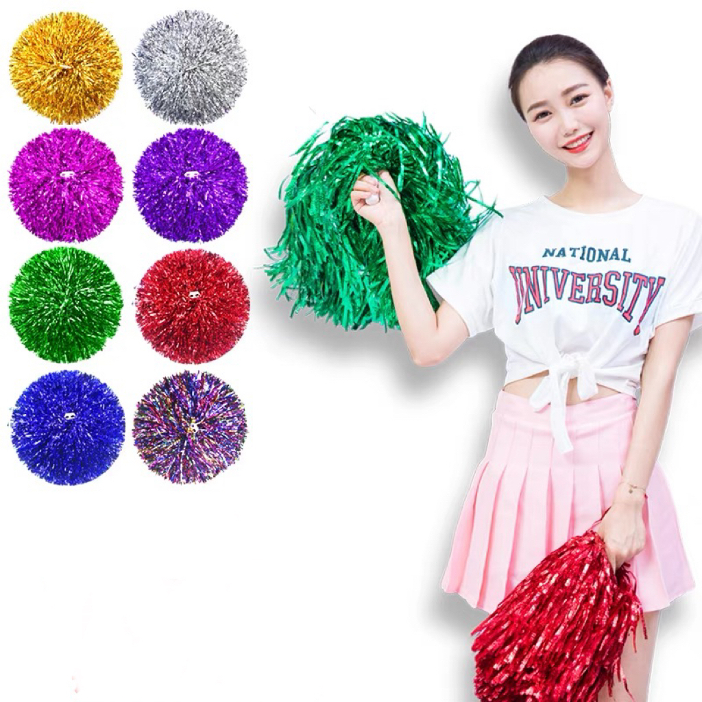 2pcs/set Handle Metallic Cheerleading Dancing Pompoms Streamer Ball ...