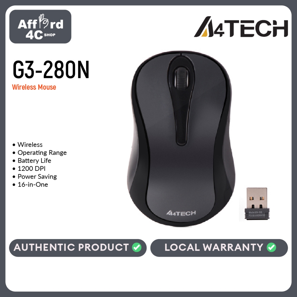 A4Tech G3-280N Wireless Mouse - Grey | Shopee Philippines