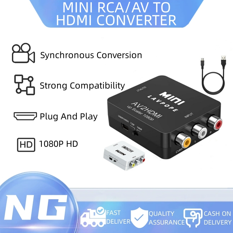 NG MALL RCA To HDMI 1080P Mini RCA Composite CVBS AV to HDMI Video ...