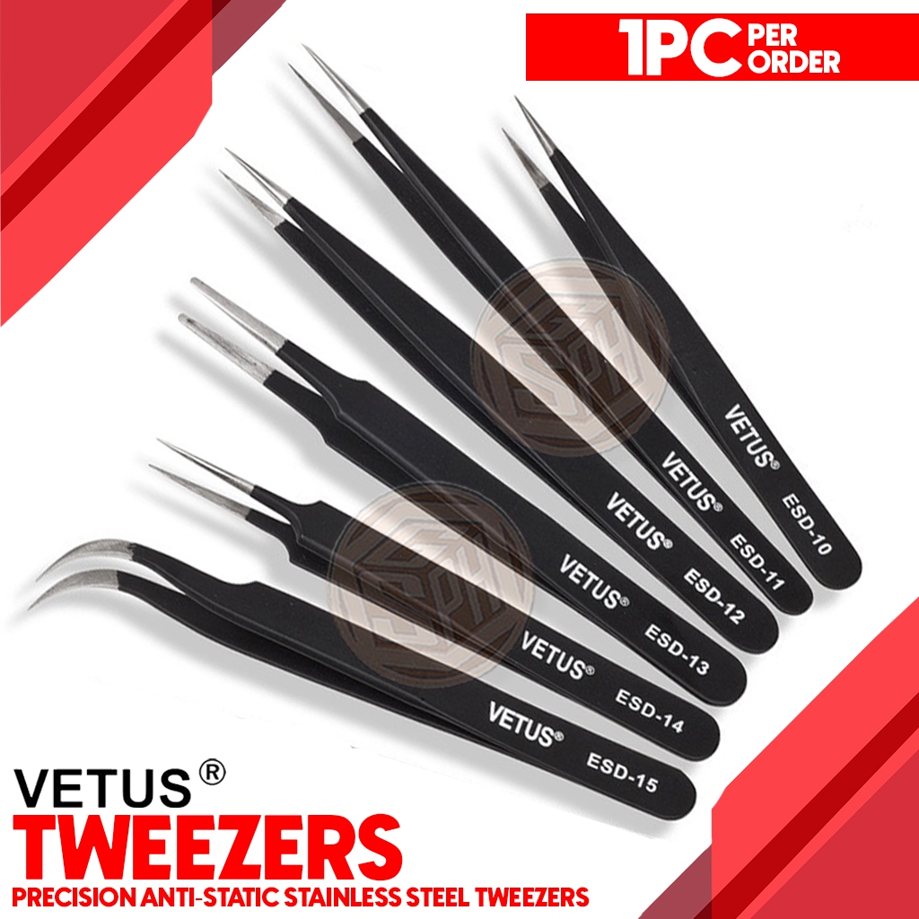 Vetus ESD-16 - Antistatic Metal Tweezer with Straight-Pointed Tip (128mm