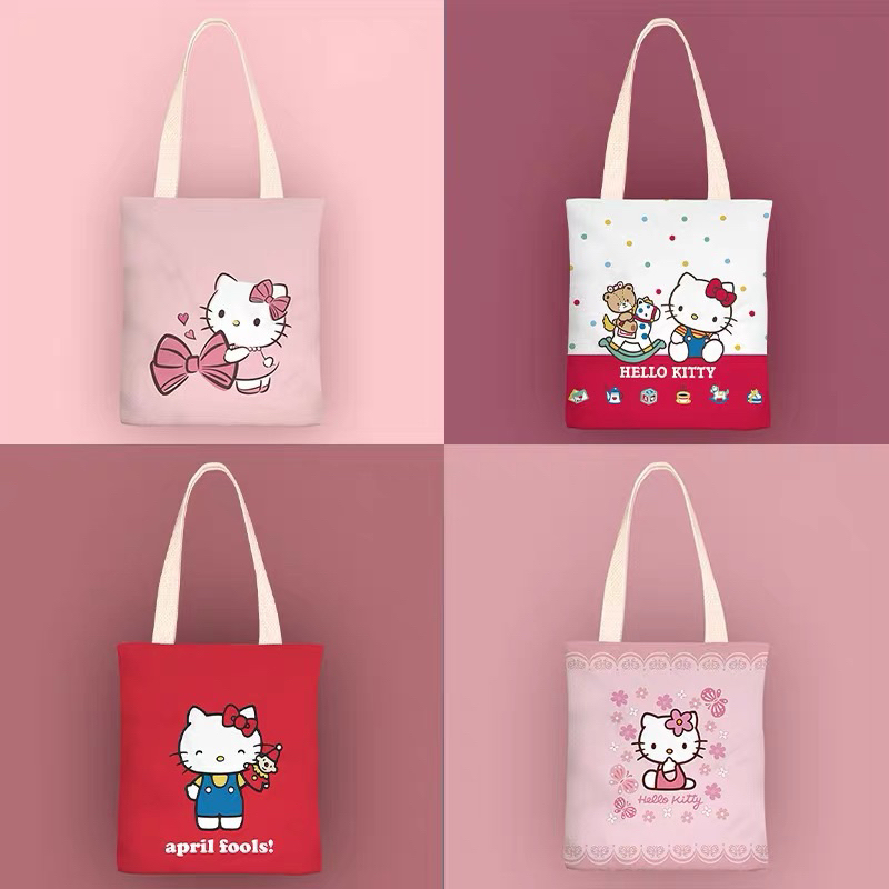 Simple Studio Hello Kitty Canvas Tote Bag with zipper Cotton Bag shoulder Bag For Women