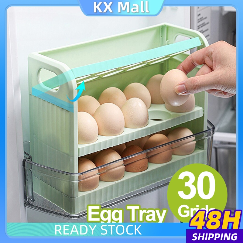 30 Grid Egg Tray Organizer 3 Layer Egg Storage Box Flip Egg Box