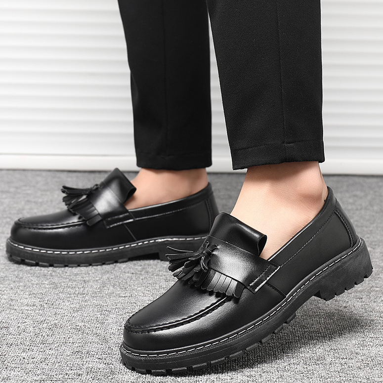 COD Korean Fashion Loafer For Men Black Formal Work Shoes Business British Style Casual Leather Shoe