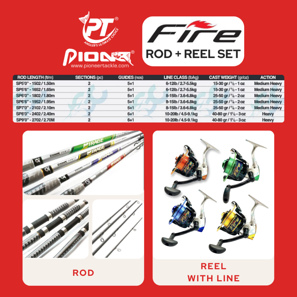 PIONEER FIRE ROD AND REEL COMBO SET Beginners’ Value For Money Budget ...