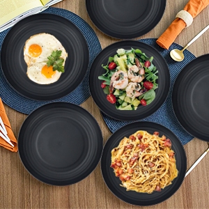 FAMILIFE 6/12pcs Eco-Friendly Wheat Straw Black Round Plates (23cm ...