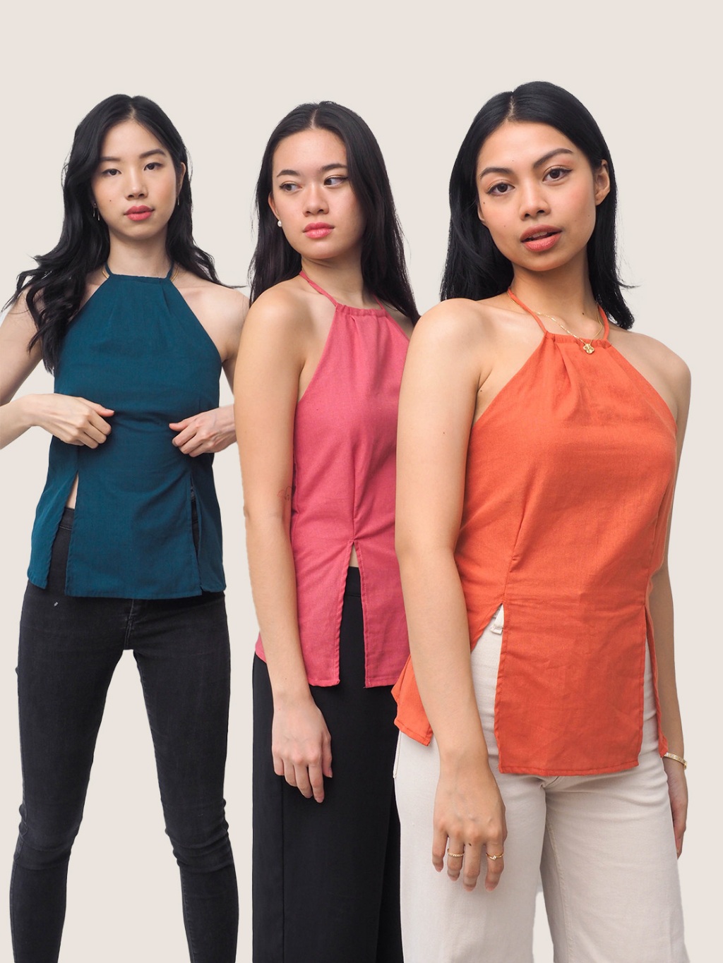 Hey Riley Vida Chic Halter Neck Top with Unique Side Slits for Women ...