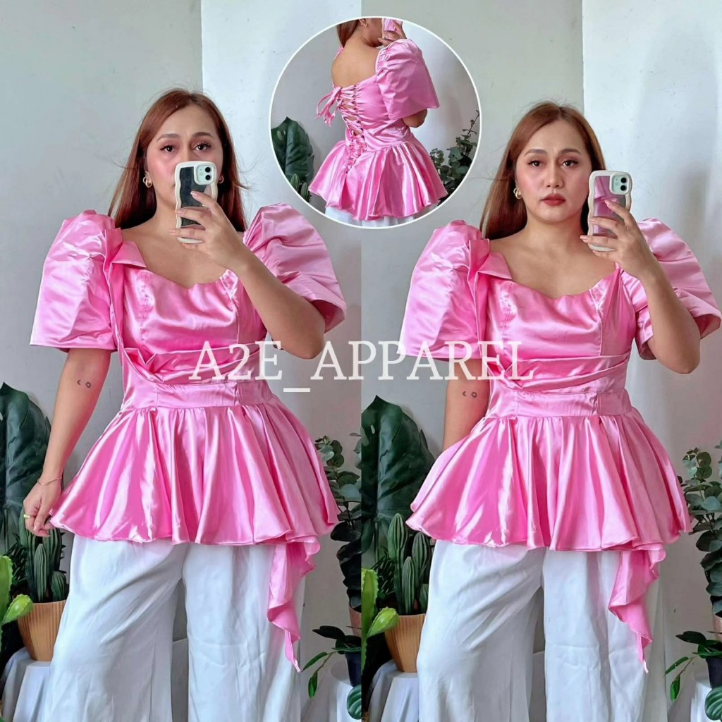 A2E | Angela Top | Modern Filipiniana Peplum Top Sturdy Sleeves ...