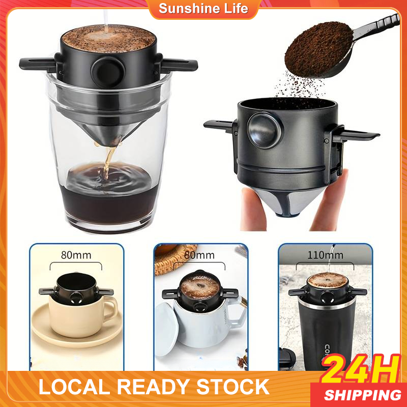 【Coffee Accessories】Foldable Coffee Filters Stainless Steel Drip Coffee ...
