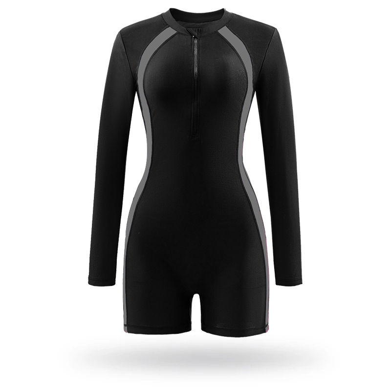 KBK Women's tight Plain zipper Swimwear rashguard long sleeve onepiece