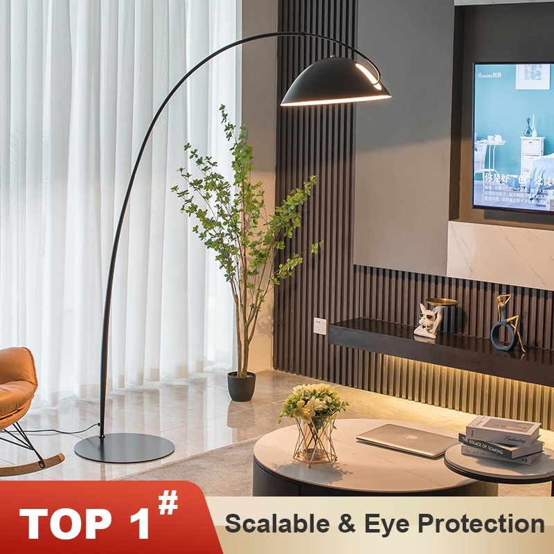 Arc Floor Lamp，Black Gold Floor Lamps with 360° Rotatable Arm，3Color Industrial Tall Lamp