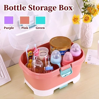 Large Baby Bottle Organizer With Lid - Drying Rack & Cutlery Storage, Anti-Dust (Green)