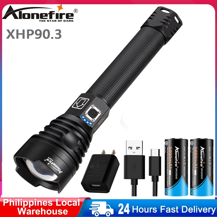 H34 Powerful XHP90 LED Flashlight Waterproof Bright USB Zoom Torch ...