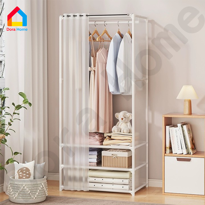 Dustproof Wardrobe Clothes Rack with Curtain Clothes Storage