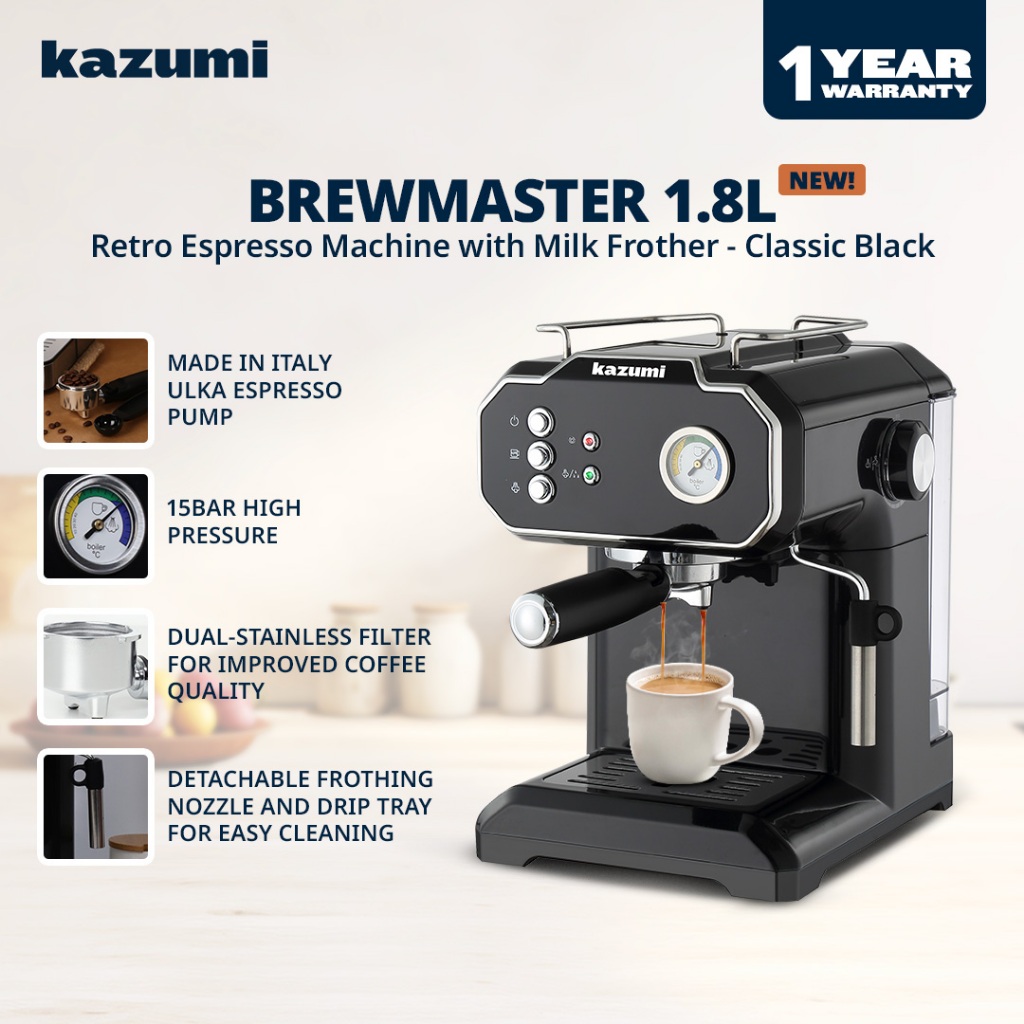 Kazumi KZ-801 BrewMaster 1.8L Retro Espresso Machine with Milk Frother ...