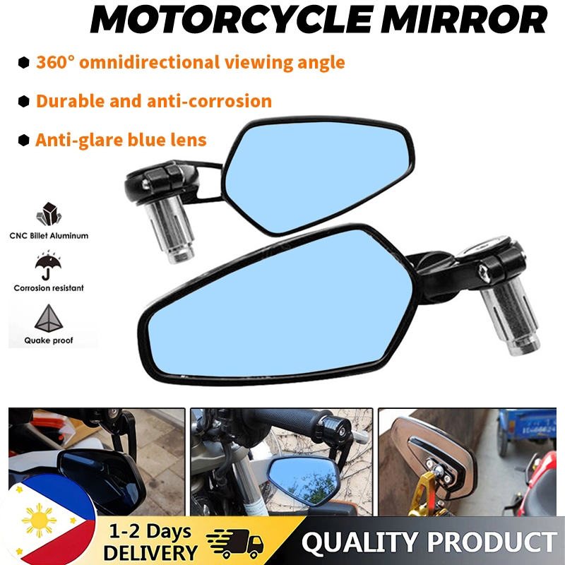 Motorcycle Aluminum Handle Bar End Side Rearview Mirror Black Foldable