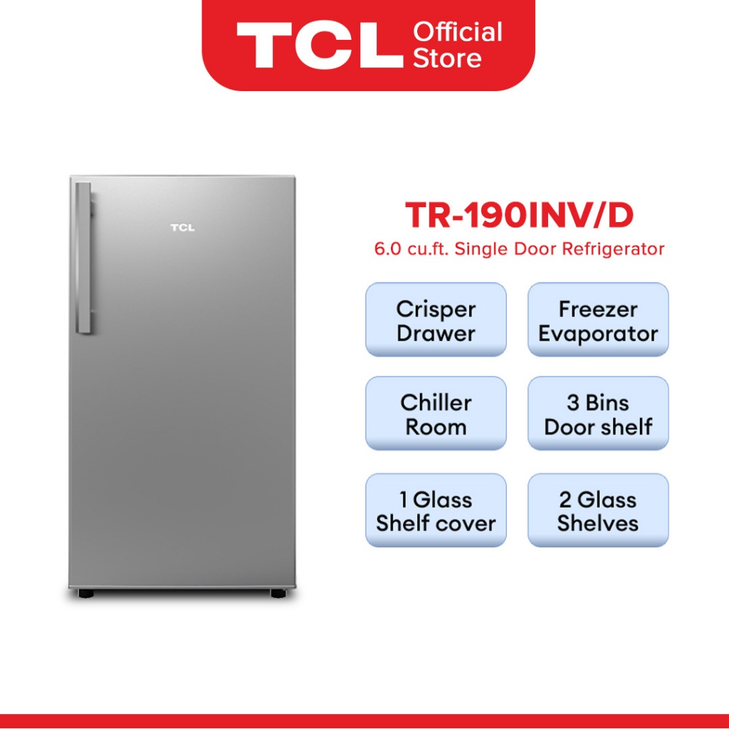 TCL 6.0 cu.ft. Single Door Inverter Refrigerator TR190INV/D Shopee