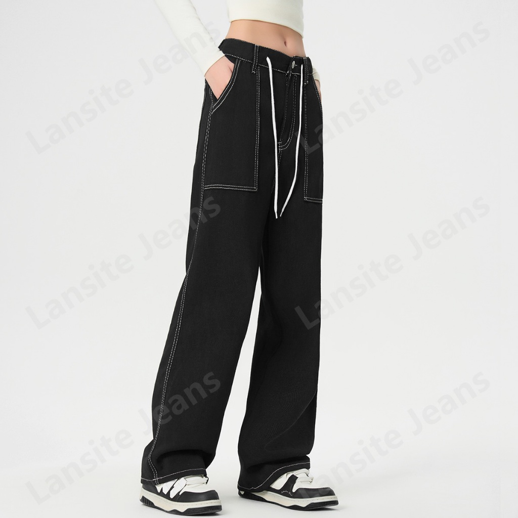 Lansite Trendy High waist Women Straight wide Leg Jeans | Shopee ...