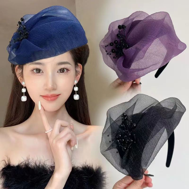 Mesh Yarn Half Hat Headband French Style Hat Shape Hairband Party