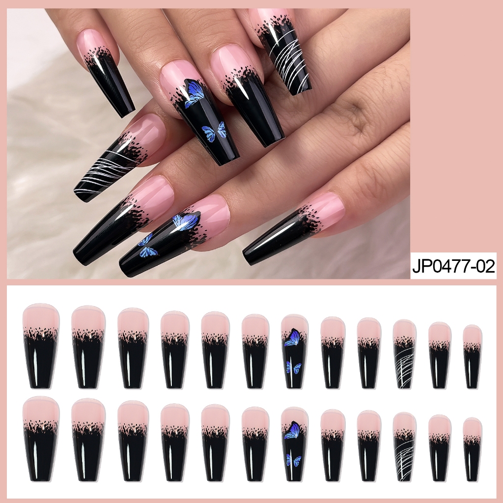 Beaucat 24Pcs Fake Nails Set With Glue Design DIY French Finger Nail ...