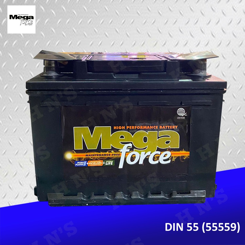 Mega Force DIN 55 ( 55559 ) Maintenance Free Car Battery with 18 Months ...
