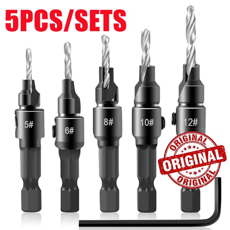 5PCS HSS Drill Bit Countersink Wood Drill Bit Set Cordless Step Drill