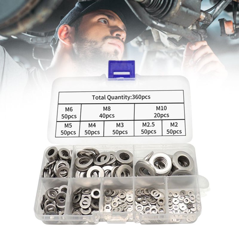180/360pcs/BOX - M2-M10 Stainless Steel Flat Washers Ring Flat Washers ...