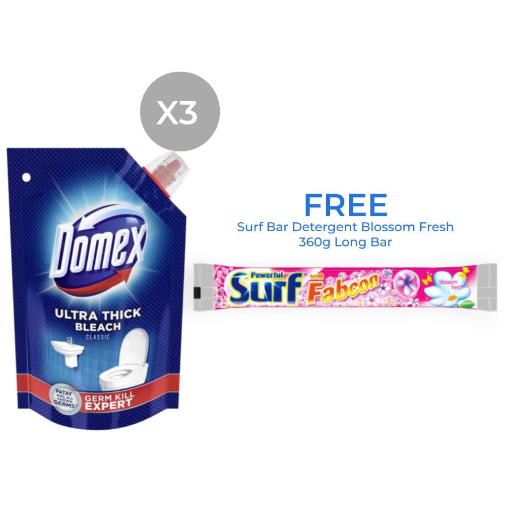 Domex Ultra Thick Bleach Toilet Cleaner Classic 140ml Pouch Bundle of 3