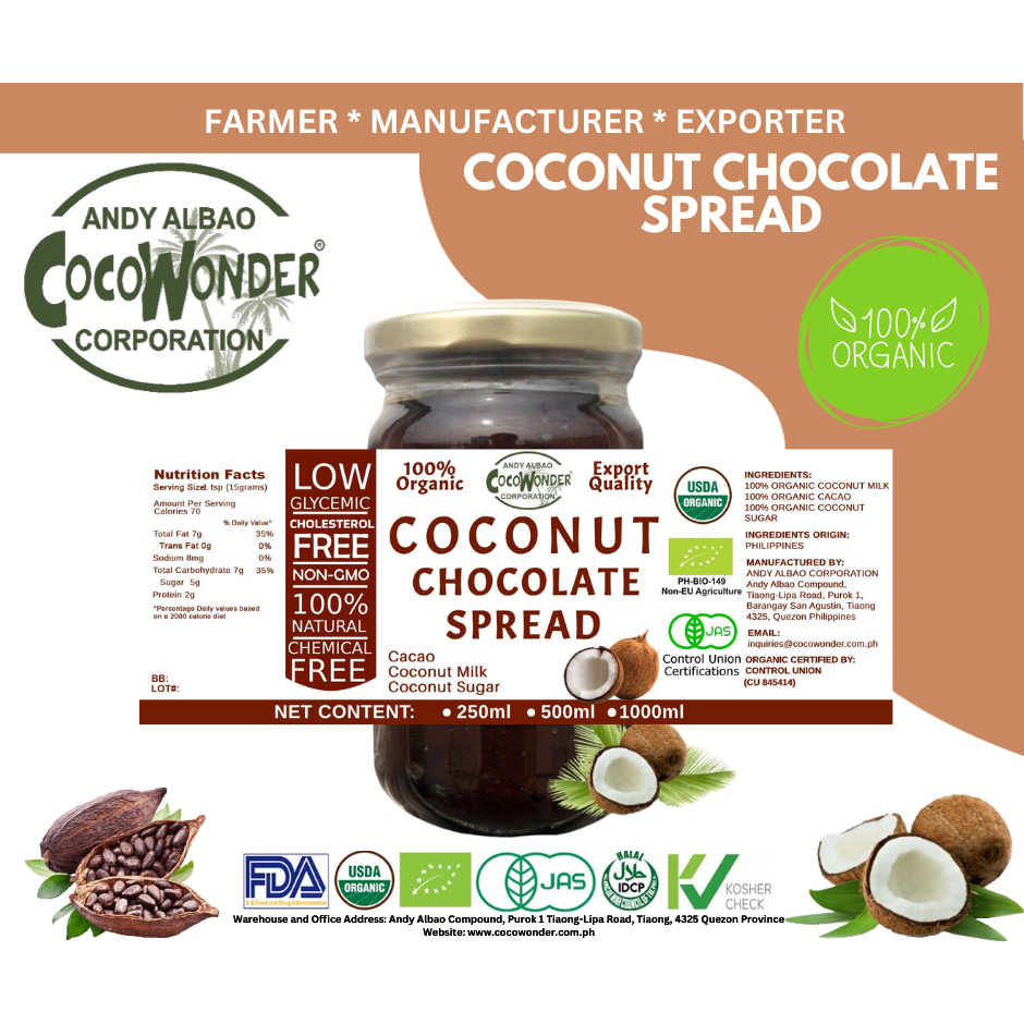 COCONUT CHOCOLATE SPREAD, With Coconut Sugar, NonDairy, Vegan, Non