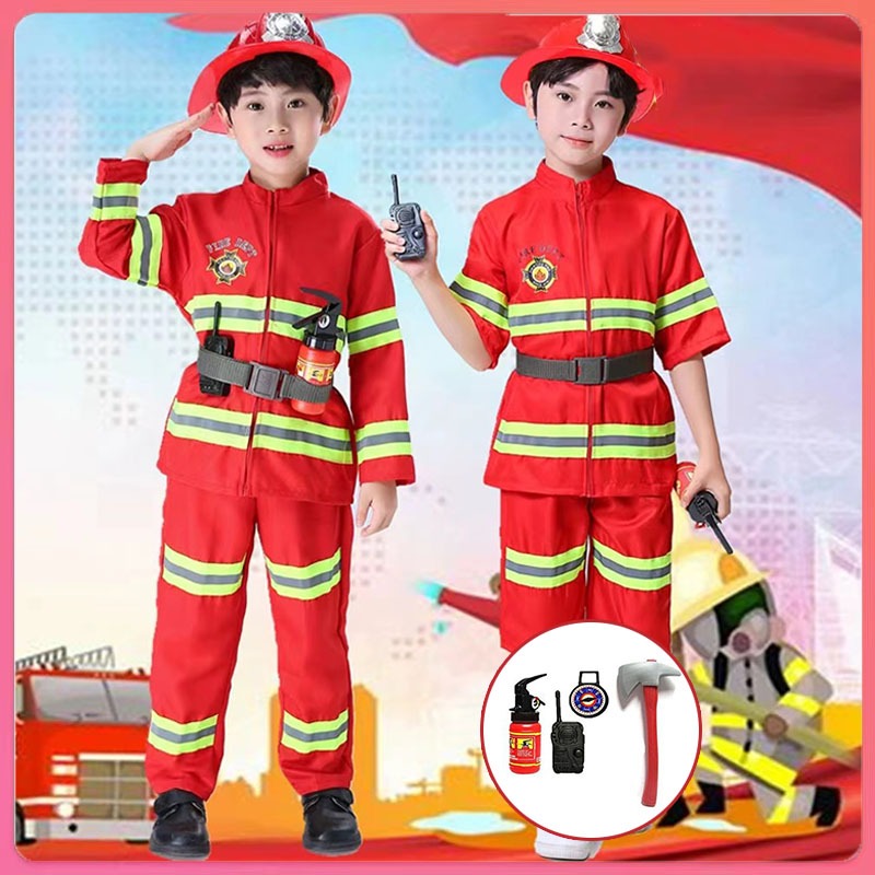 Costume Kids Cosplay Fireman Firefighter Rescue Service Halloween ...