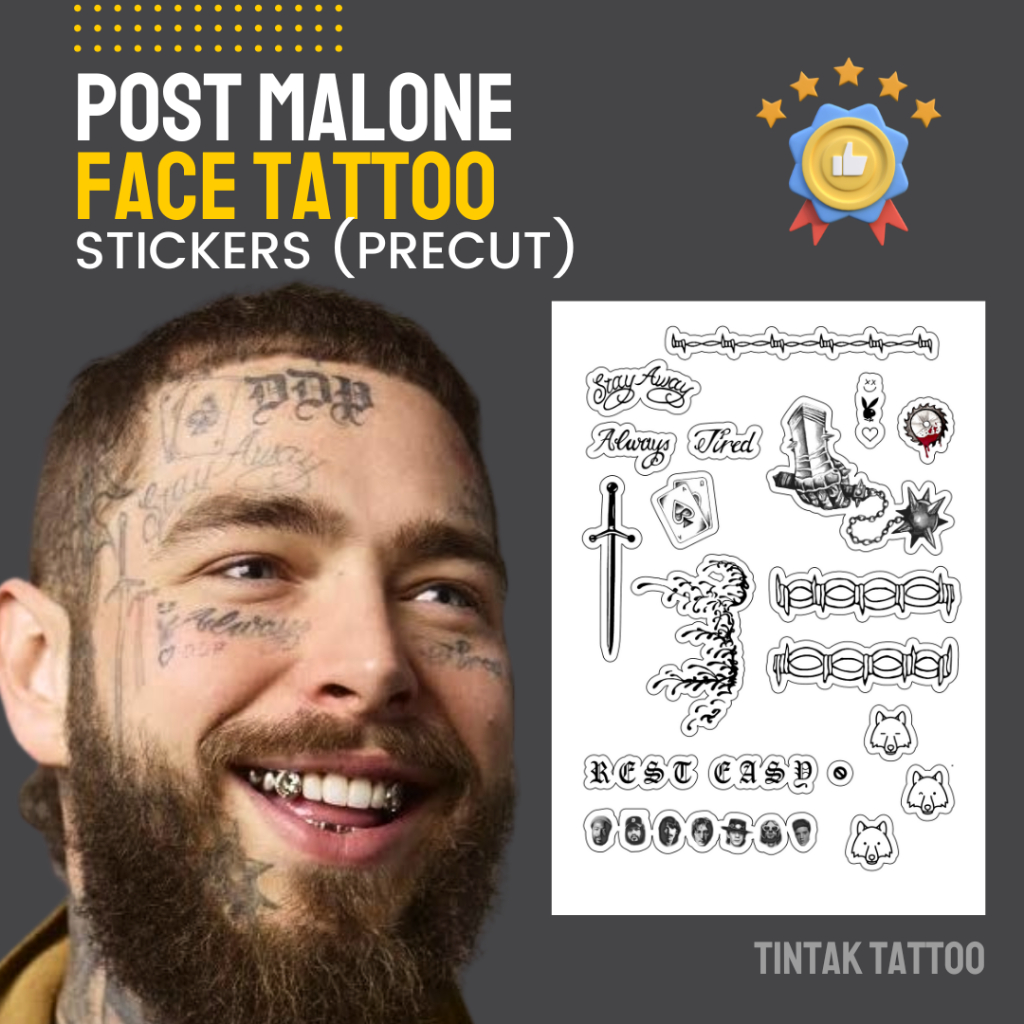 Post Malone Inspired Face Temporary Tattoo Stickers By Tintak Tattoo