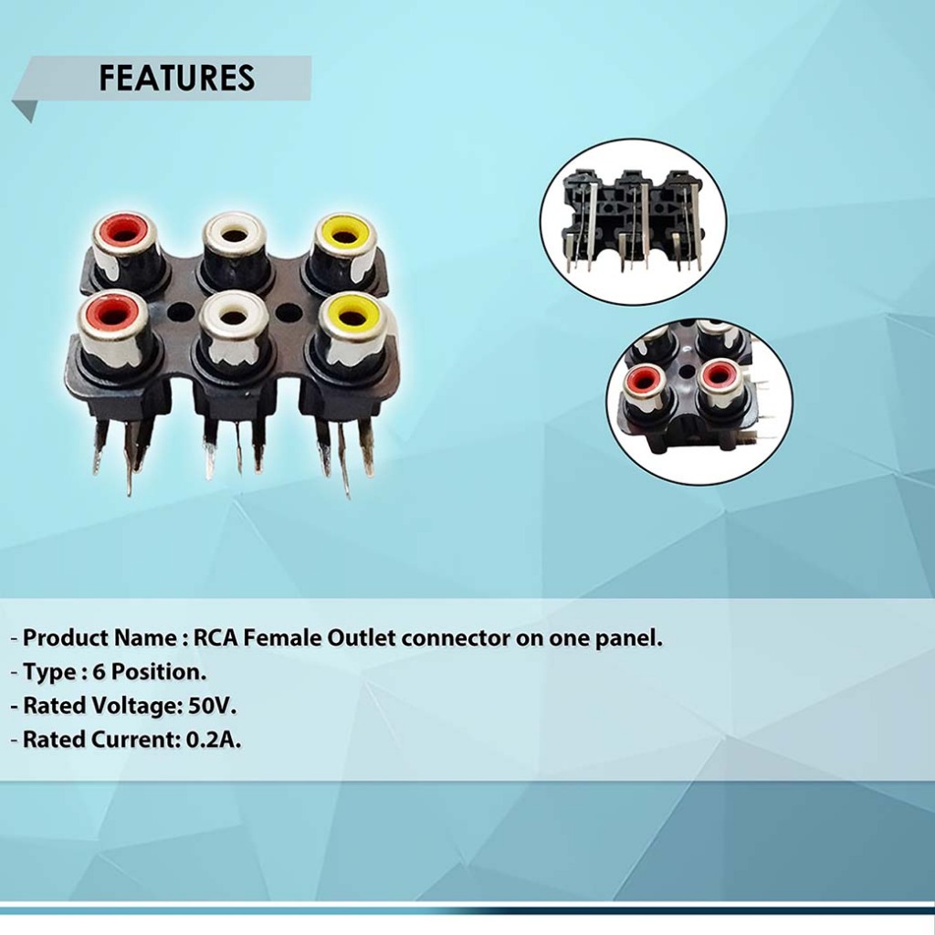 PC PO RCA FEMALE CONNECTOR 6P, PCB MOUNT AUDIO VIDEO RCA SOCKET OUTLET ...
