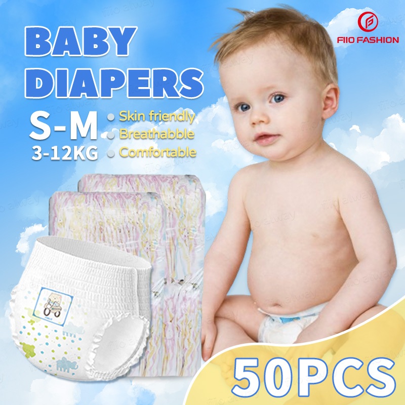 50 PCS Diaper pants Baby Unisex Ultra thin and dry Breathable diapers ...