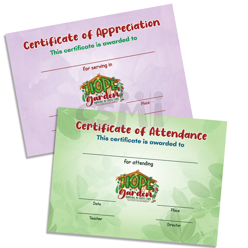 VBS Hope Garden Certificates (for Vacation Bible School 2024) Shopee