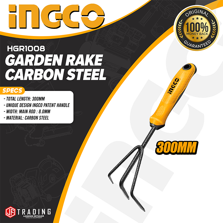 INGCO Garden Rake Carbon Steel 300mm HGR1008 HT Heavy Duty and High ...