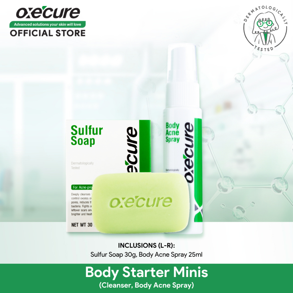 Oxecure Body Starter Minis Sulfur Soap 30g Body Acne Spray With 2 Salicylic Acid 25ml 3483