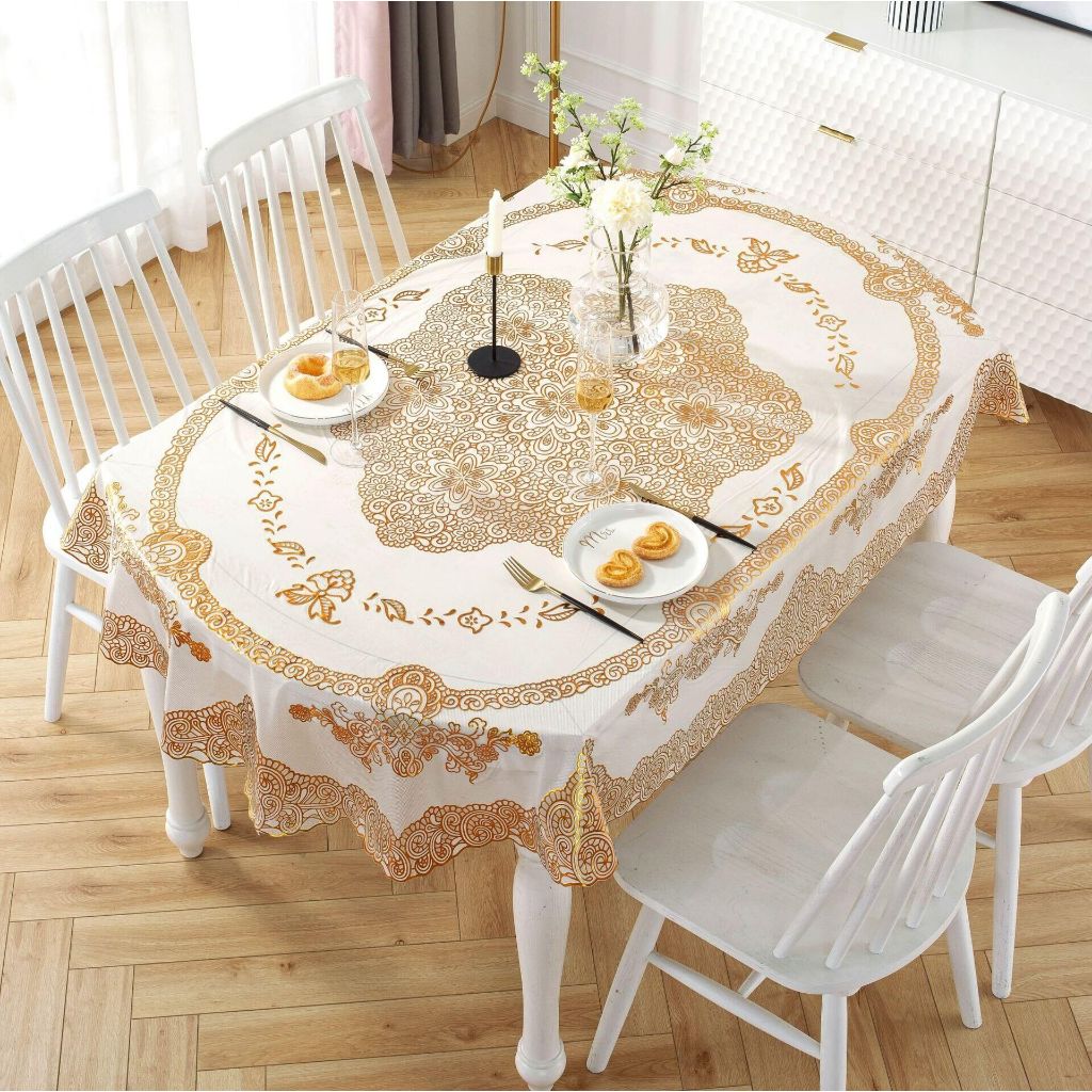 6 8 10 Seater Oval Tablecloth PVC Waterproof Oilproof Table Cover Gold Gigh Quality Table Cloths 16 Shopee Philippines