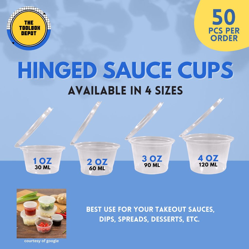 By 50 S Hinged Sauce Cup Containers 1oz 2oz 3oz 4oz Transparent Mini Cups Shopee