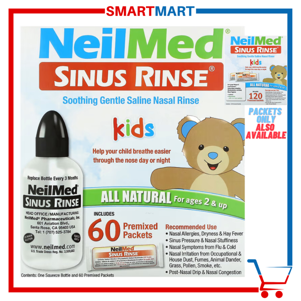 Neilmed Kids Sinus Rinse Ages 2 & Up 60 Premixed Packets with Bottle or ...