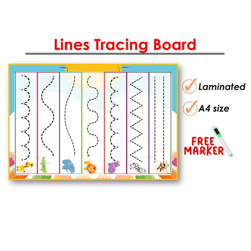 LINES TRACING LAMINATED A4 SIZE WITH FREE MARKER Tracing Lines for kids