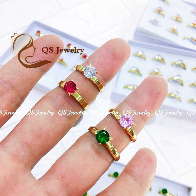 QS Jewelry 18k Saudi gold ring stone ring 3mm White red Green pink high ...
