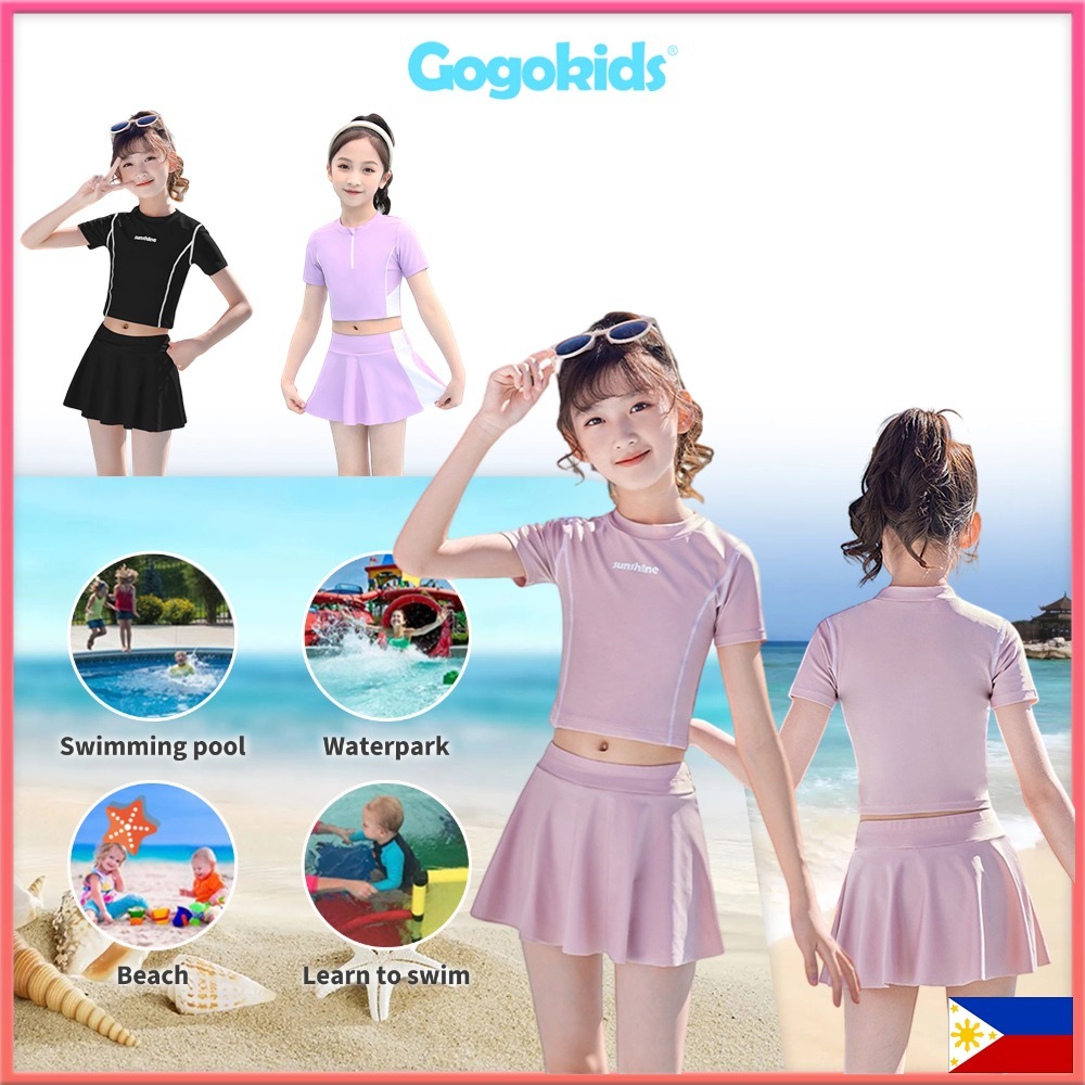 Girls Swimsuit 2 Pcs Set Top+ Skirt Sporty Swimming Suit | Shopee ...