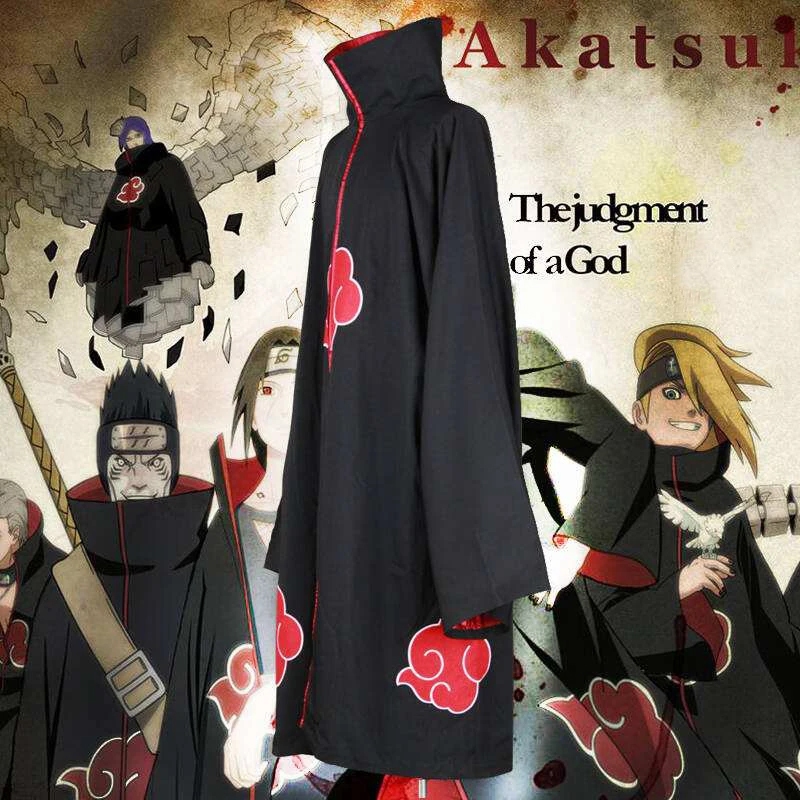 Anime Costume Akatsuki Cosplay Costume Cloak Stand Collar Hooded ...