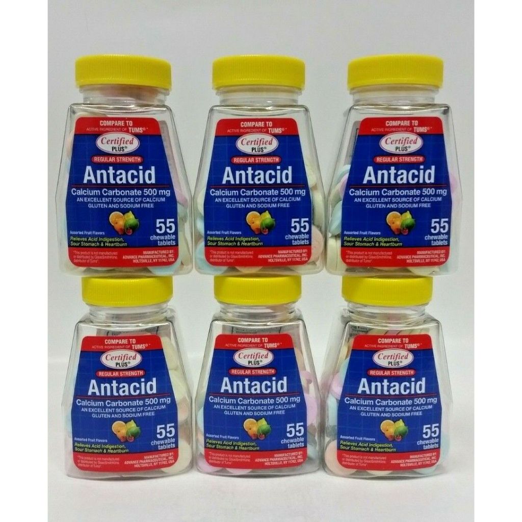 Certified Plus Antacid Calcium Carbonate 500mg, 55 Chewable Tablets I