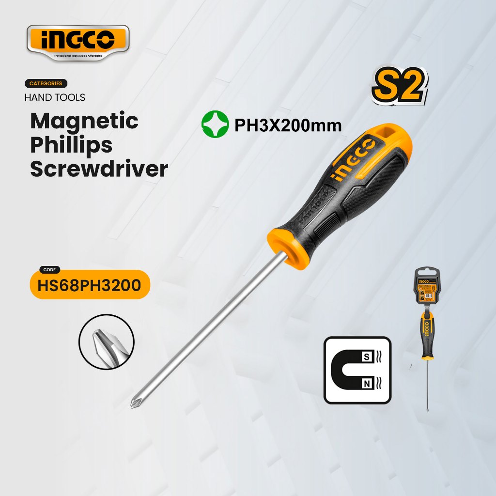 Ingco Phillips Screwdriver PH3 x 200mm Round Shank HS68PH3200