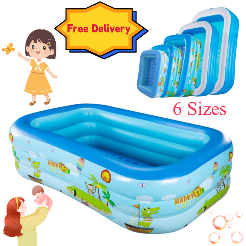 Inflatable Swimming Pool For Kids Rectangular Random Pattern | Shopee ...