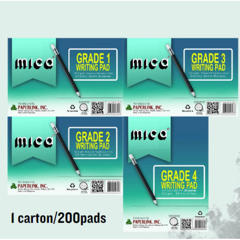 1 Carton MICA Writing Pad Paper, Grade 1,2,3,4 ( 200 pads per box ) Shopee Philippines