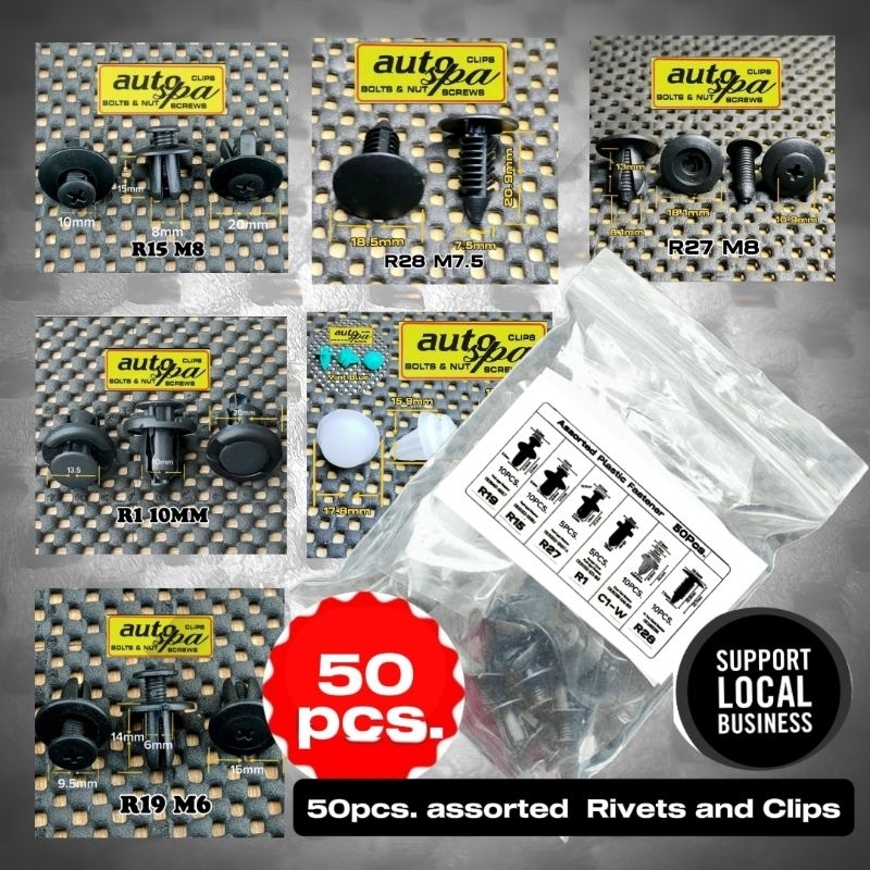 50 pcs. Assorted Plastic Clips Fastener Rivets Screws For Cars and ...